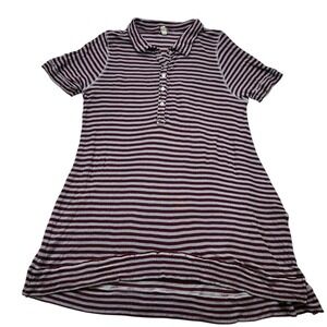 WE THE FREE Striped Polo Shirt Dress Burgundy Gray Short Sleeve Button Up Size M